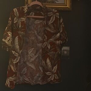 Van Heusen Red and Gray Leaf Print Shirt